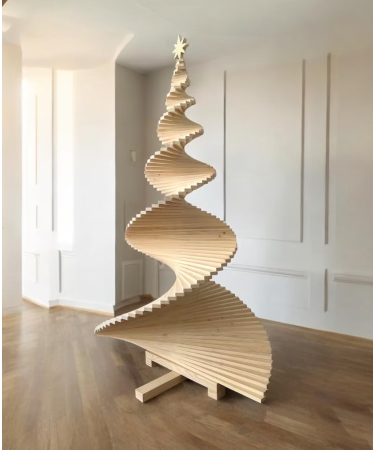 Futuristic Wooden Christmas Tree, Multifunctional Handmade Xmas Tree